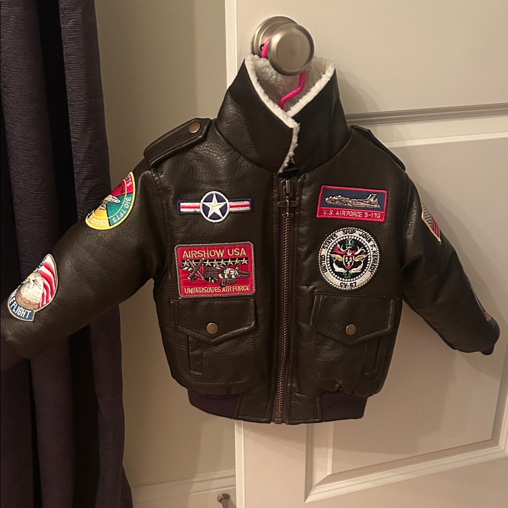 Kids 3T Brown Bomber Jacket with amazing Patches